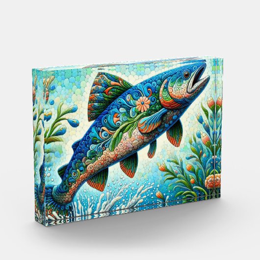 サーモンジャンピングモザイクフローラブルーグリーンピーチ フォトブロック (左)