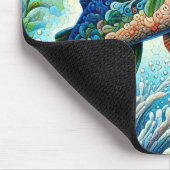 サーモンジャンピングモザイクフローラブルーグリーンピーチ マウスパッド (コーナー)