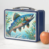 サーモンジャンピングモザイクフローラブルーグリーンピーチ メタルランチボックス (インサイチュ)