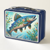 サーモンジャンピングモザイクフローラブルーグリーンピーチ メタルランチボックス (裏面)