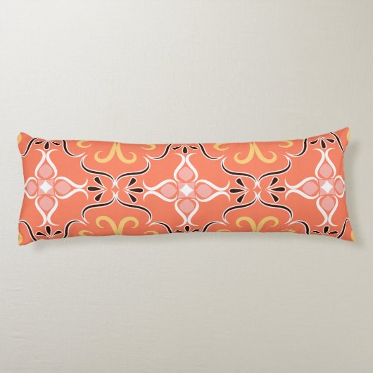サーモンスタイリッシュピーチピンクフローラ抽象デザイン ボディピロー (裏面)