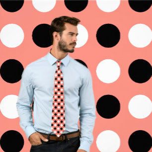 サーモンタイの白黒水玉模様 ネクタイ