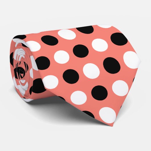 サーモンタイの白黒水玉模様 ネクタイ (ロール)