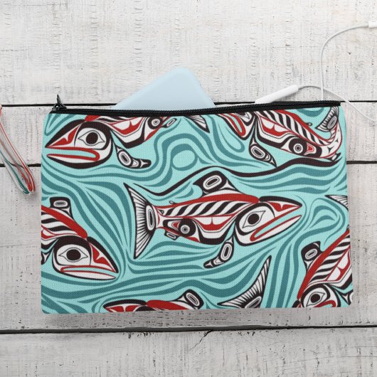 サーモンハイダアートスピリットパシフィックノースウエスト先住民 アクセサリーポーチ