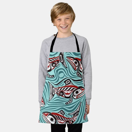 サーモンハイダアートスピリットパシフィックノースウエスト先住民 エプロン (着用した状態)