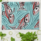 サーモンハイダアートスピリットパシフィックノースウエスト先住民 キッチンタオル (折り畳み)