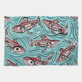 サーモンハイダアートスピリットパシフィックノースウエスト先住民 キッチンタオル (横)