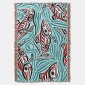 サーモンハイダアートスピリットパシフィックノースウエスト先住民 スローブランケット (正面縦)