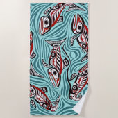 サーモンハイダアートスピリットパシフィックノースウエスト先住民 ビーチタオル (正面)