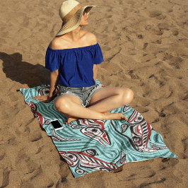 サーモンハイダアートスピリットパシフィックノースウエスト先住民 ビーチタオル