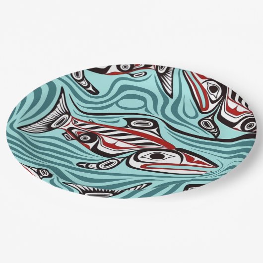 サーモンハイダアートスピリットパシフィックノースウエスト先住民 ペーパープレート (アングル)