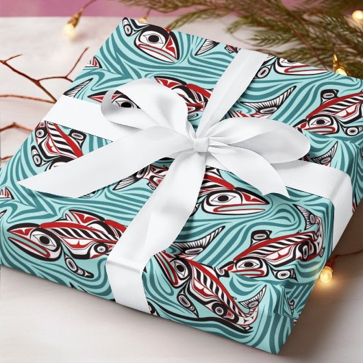 サーモンハイダアートスピリットパシフィックノースウエスト先住民 ラッピングペーパー