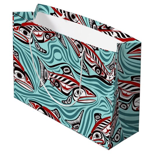 サーモンハイダアートスピリットパシフィックノースウエスト先住民 ラージペーパーバッグ (裏面アングル)