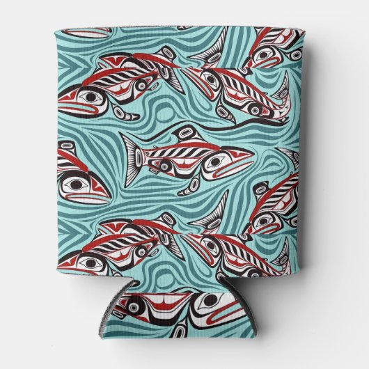 サーモンハイダアートスピリットパシフィックノースウエスト先住民 缶クーラー (正面)