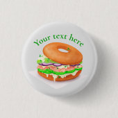 サーモンパーソナライズされたベーグル 缶バッジ (正面)