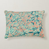 サーモンピンクとティール(緑がかった色)ブルー抽象芸術自然パターン アクセントクッション (正面)