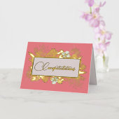 サーモンピンクと金ゴールド結婚フローラ 箔グリーティングカード (蘭)