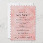 サーモンピンクのグリッター ハート ラブ 招待状 (正面)