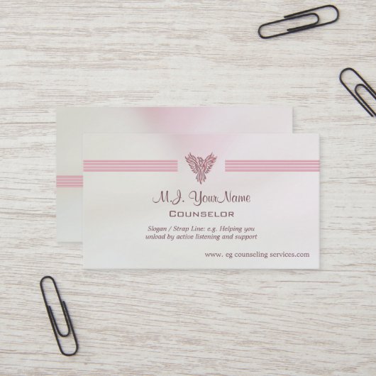 サーモンピンクのサテン一見のカウンセラー 名刺 (正面/裏面インサイチュ)