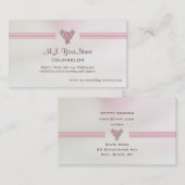 サーモンピンクのサテン一見のカウンセラー 名刺 (正面/裏面)