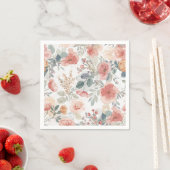 サーモンピンクのサンゴの庭の花の水彩模様 スタンダードカクテルナプキン (インサイチュ)