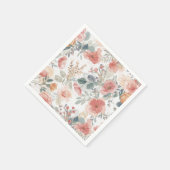 サーモンピンクのサンゴの庭の花の水彩模様 スタンダードカクテルナプキン (角)