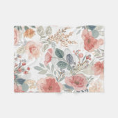 サーモンピンクのサンゴの庭の花の水彩模様 フリースブランケット (正面(横))