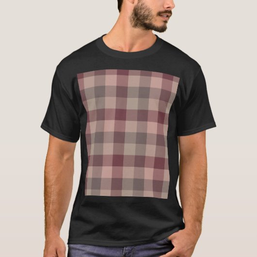 サーモンピンクのチェック柄 Tシャツ (正面)