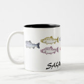 サーモンピンクの人、コーヒーカップ ツートーンマグカップ (左)