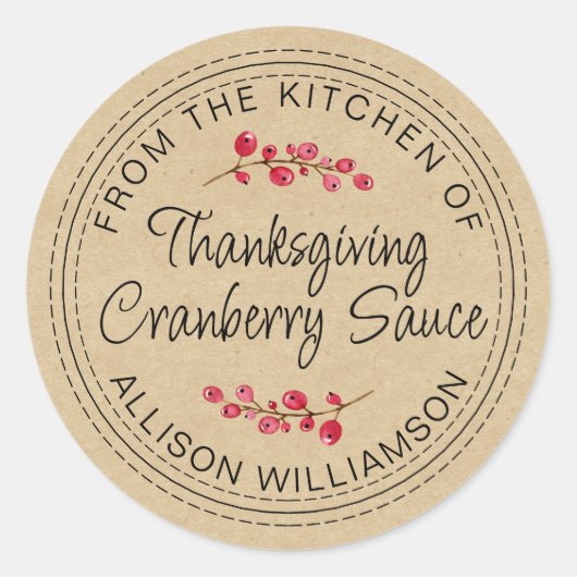 サーモンピンクの手作りクランベリーソース クラフト ラウンドシール (正面)