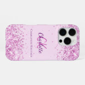 サーモンピンクの紫のモノグラム名 iPhoneケース (裏面横)