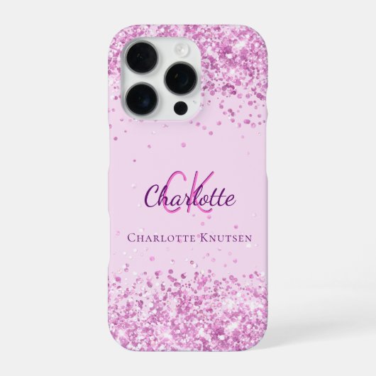 サーモンピンクの紫のモノグラム名 iPhoneケース (裏面)