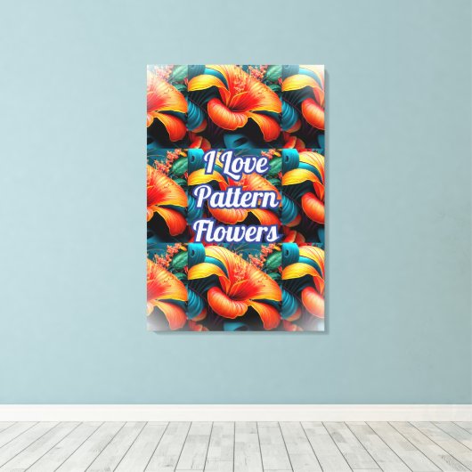 サーモンピンクの花のパターン キャンバスプリント (インサイチュ (ウッドフロア))