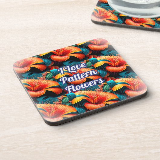 サーモンピンクの花のパターン コースター (左側)