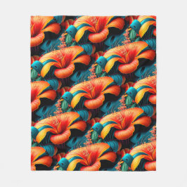 サーモンピンクの花のパターン フリースブランケット