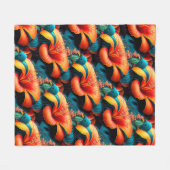 サーモンピンクの花のパターン フリースブランケット (正面(横))