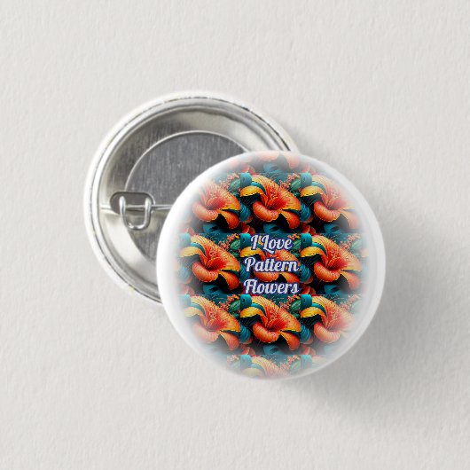 サーモンピンクの花のパターン 缶バッジ (正面&裏面)