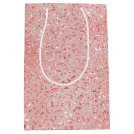 サーモンピンクグリッターヒョウ柄 ミディアムペーパーバッグ