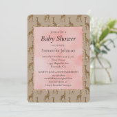 サーモンピンクグリッターブラウンギラフェベビーシャワー 招待状 (スタンド正面)