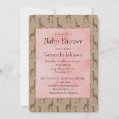 サーモンピンクグリッターブラウンギラフェベビーシャワー 招待状 (正面)