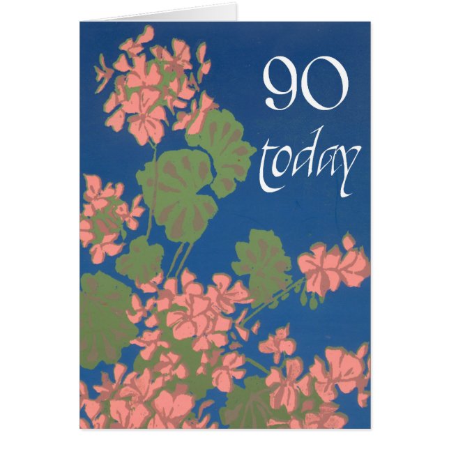 サーモンピンクゲラニウムオン深いブルー90誕生日 (正面)