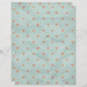 サーモンピンクハートティール（緑がかった色）クリンクルスクラップブック紙 (正面/裏面)