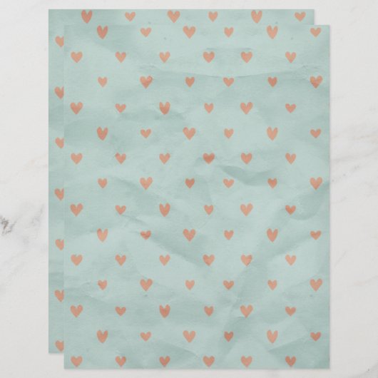 サーモンピンクハートティール（緑がかった色）クリンクルスクラップブック紙 (正面/裏面)