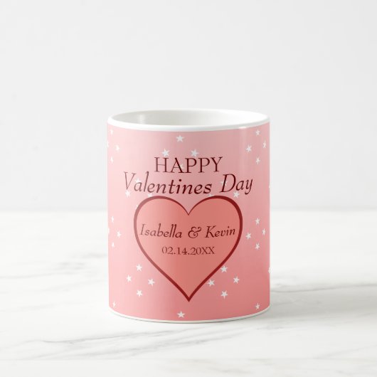 サーモンピンクハートホワイトスター コーヒーマグカップ (中央)
