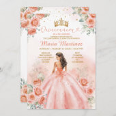 サーモンピンクピーチプリンセスフローラ金ゴールドキンセアニラ 招待状 (正面/裏面)