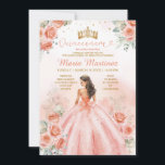 サーモンピンクピーチプリンセスフローラ金ゴールドキンセアニラ 招待状<br><div class="desc">編集可能サーモンピンク桃プリンセスフローラ金ゴールドキンセアニラ招待状エレガント金ゴールドクラウンピンク桃プリンセスドレスミクリン招待状キンセアニラ15アノス、16誕生日グリッター</div>