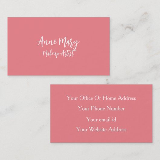 サーモンピンクブライトメイクアップアーティスト美しいヘアサロン 名刺 (正面/裏面)