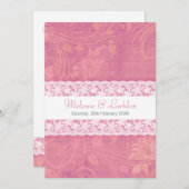 サーモンピンクホワイトレースフォーマル結婚式招待状 招待状 (正面/裏面)