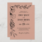 サーモンピンクボタニカルシンプルフローラズ結婚 招待状 (正面/裏面)