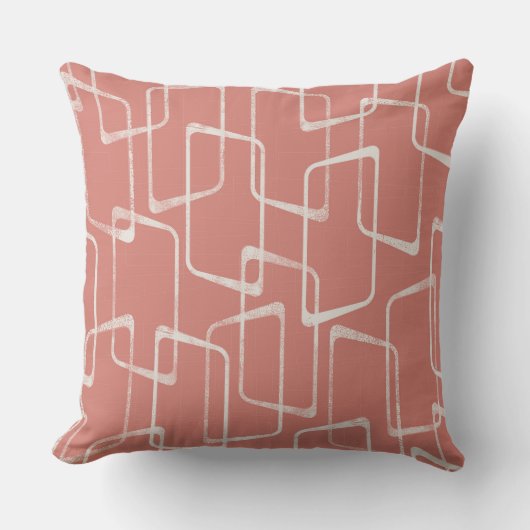 サーモンピンクレトロリノプリント幾何学模様 クッション (正面)